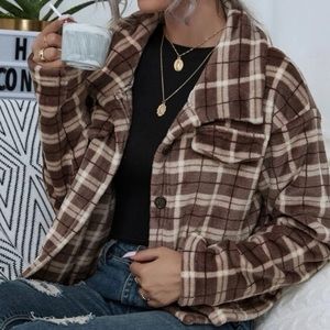 Soft Fuzzy Brown Plaid Button Up
